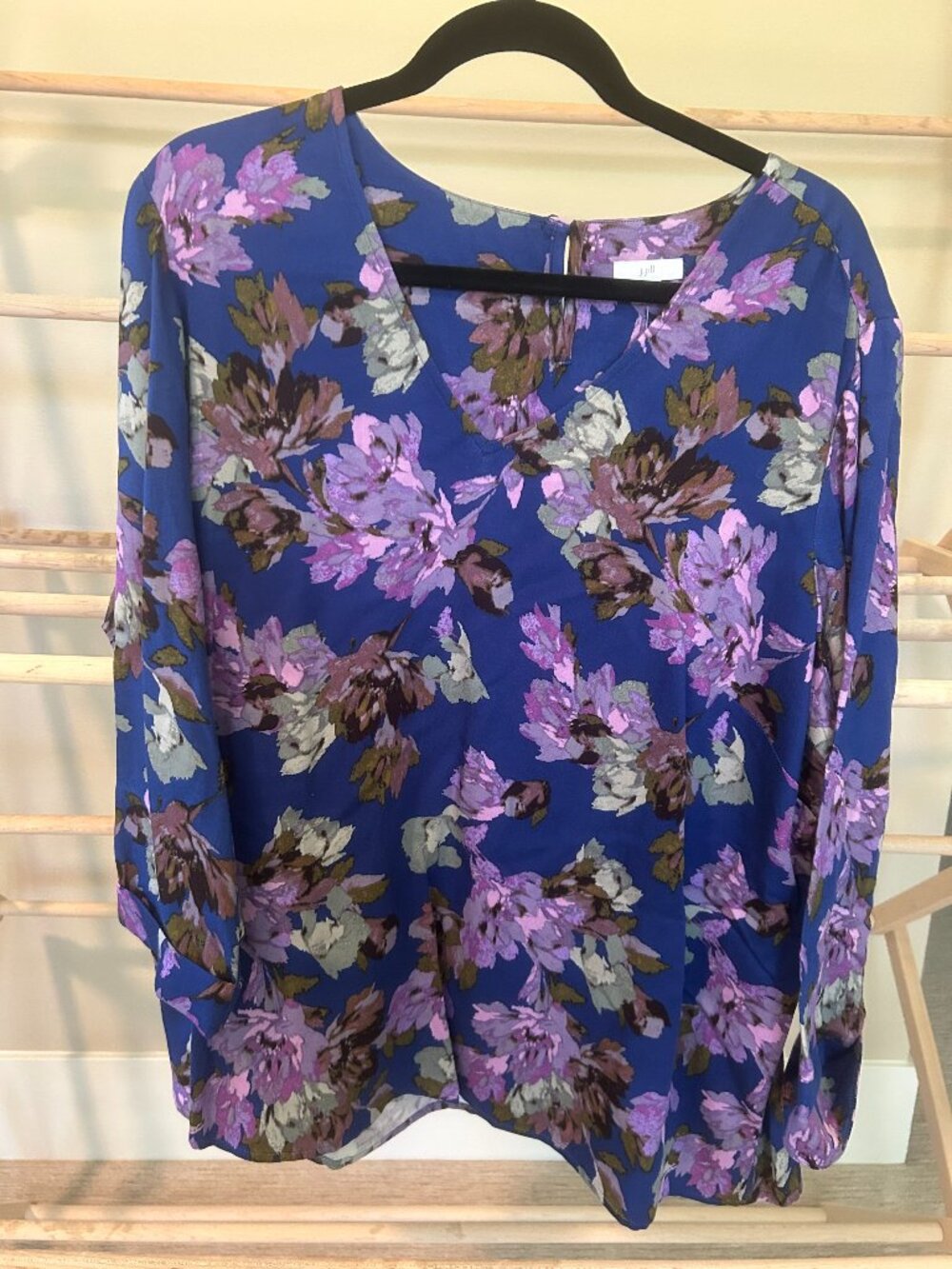 NWT J. Jill Royal Blue & Purple Floral V-Neck Blouse XL